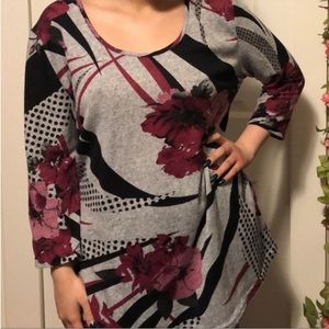 Floral grey soft sweatshirt 3/4 sleeves shirt